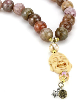 LO4663 - Antique Copper Brass Necklace with Semi-Precious Agate in