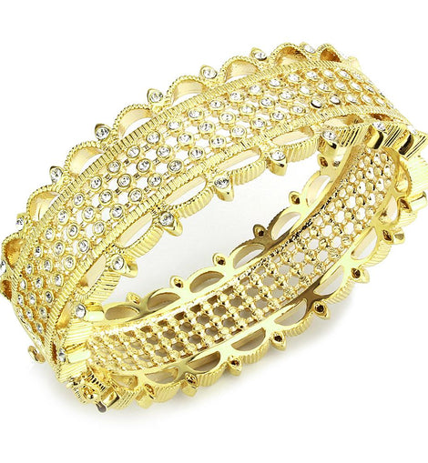 Gold Brass Bangle with Top Grade Crystal  in Clear