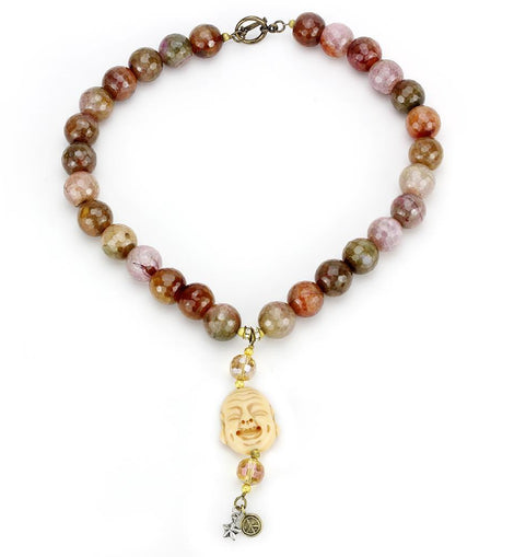 LO4663 - Antique Copper Brass Necklace with Semi-Precious Agate in