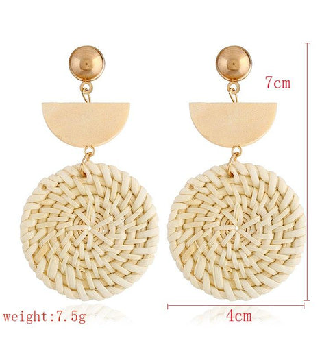 Rattan Earrings Organic Wooden Straw Weave